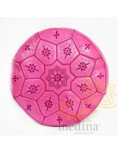 Pouf Nejma en cuir fuchsia,...