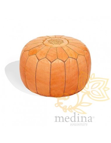 Medina Souvenirs Pouf design cuir marocain Blanc et Or pouf en cuir véritable fait main