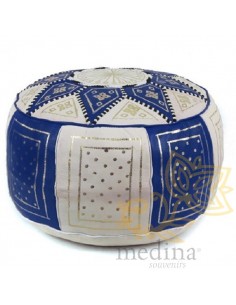 Pouf fassi en cuir Bleu et... 2