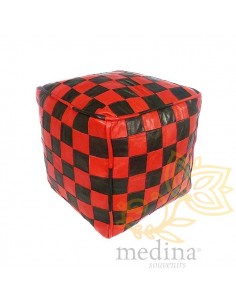 Pouf en cuir rouge et noir... 2