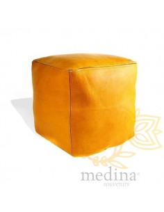 Pouf marocain cube jaune,...