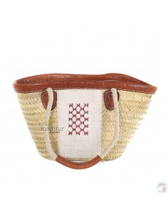 Panier en osier et cuir motif chergui