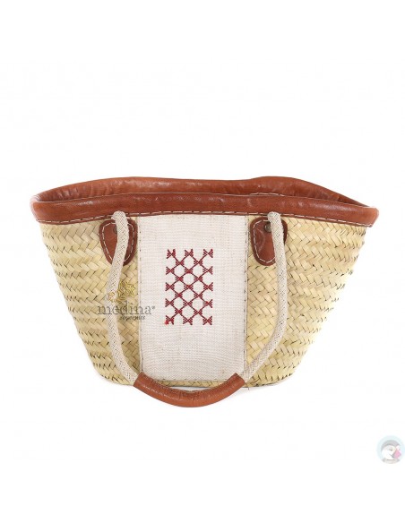 Panier en osier et cuir motif chergui