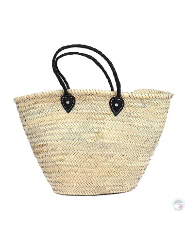 Panier marocain avec grandes poignées en cuir bleu