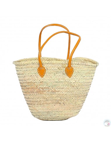 Panier marocain avec grandes poignées en cuir orange