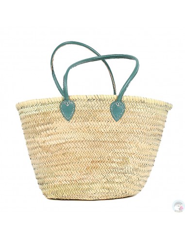 Panier marocain avec grandes poignées en cuir vert