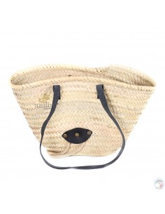 Panier marocain avec grandes poignées plates en cuir noir et fermeture originale 2
