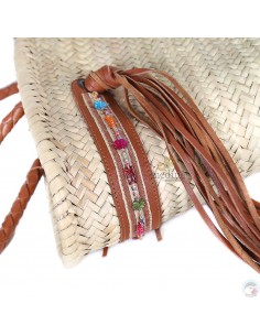 Panier marocain avec grandes poignées tressées en cuir marron 2