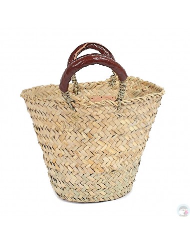 Panier marocain avec poignées en cuir bordeaux