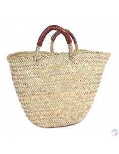 Panier marocain avec poignées en cuir bordeaux