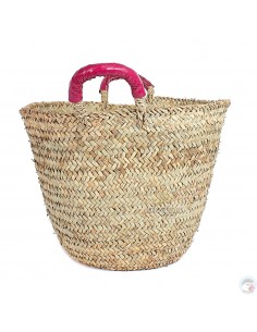 Panier marocain avec poignées en cuir fushia
