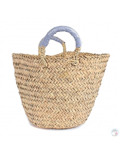 Panier marocain avec poignées en cuir gris