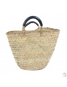 Panier marocain avec poignées en cuir noir