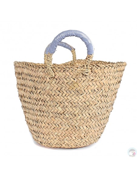 Panier marocain avec poignées en cuir gris
