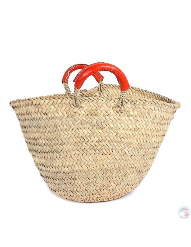 Panier marocain avec poignées en cuir rouge