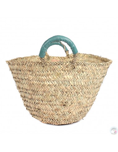 Panier marocain avec poignées en cuir vert