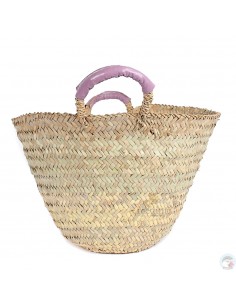 Panier marocain avec poignées en cuir rose