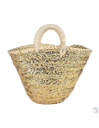 Panier marocain design avec poignées en corde tréssée décoré de paillettes dorées