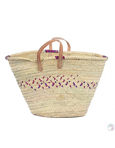 Panier marocain avec poignées plates en cuir naturel