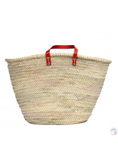 Panier marocain avec poignées plates en cuir rouge