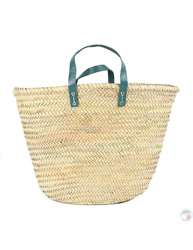 Panier marocain avec poignées plates en cuir vert