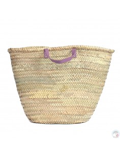 Panier marocain avec poignées plates en cuir rose