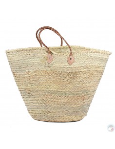 Panier marocain avec poignées fines tréssées en cuir naturel