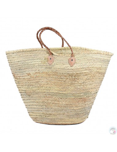 Panier marocain avec poignées fines tréssées en cuir naturel