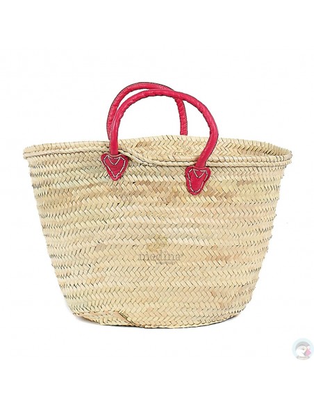Panier marocain avec poignées en cuir fushia
