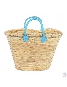 Panier marocain avec poignées en cuir turquoise