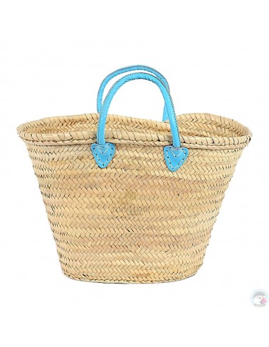 Panier marocain avec poignées en cuir turquoise