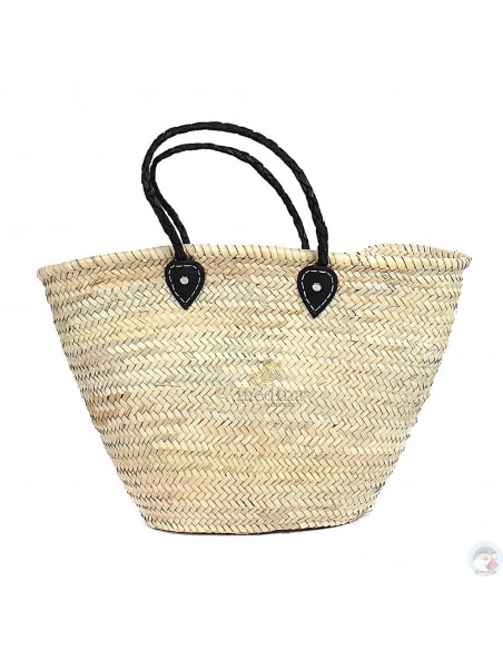 Panier marocain avec grandes poignées en cuir bleu