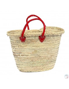 Panier marocain avec poignées en cuir rouge