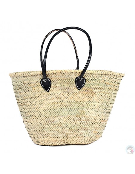 Panier marocain avec grandes poignées en cuir noir