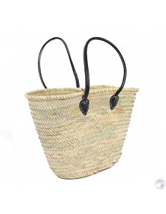 Panier marocain avec grandes poignées en cuir noir 2