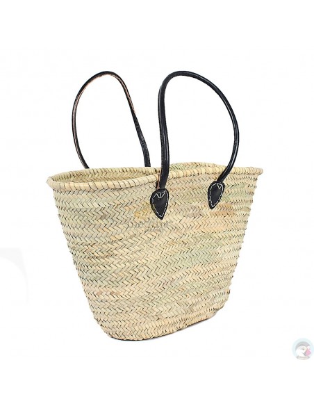 Panier marocain avec grandes poignées en cuir noir