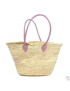 Panier marocain avec grandes poignées en cuir rose 2
