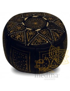 Pouf fassi en cuir Noir et...