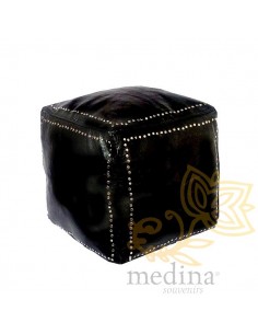 Pouf carré noir en cuir...
