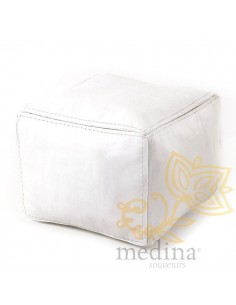 Pouf carré blanc en cuir...