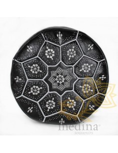 Pouf Nejma en cuir noir et...